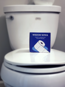 Wisdom Wipes box with toilet background